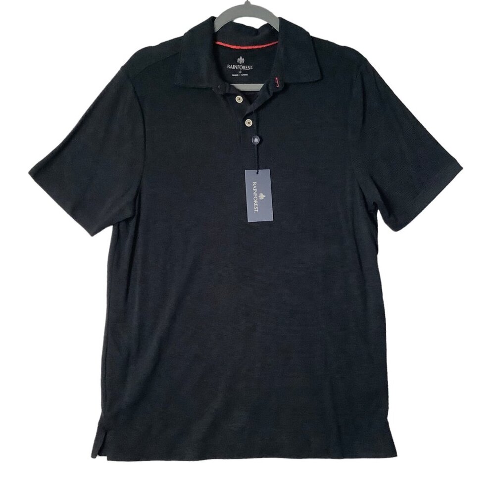 RAINFOREST Polo Shirt Men Size Small Black Modal Blend Short Sleeve NWT NEW